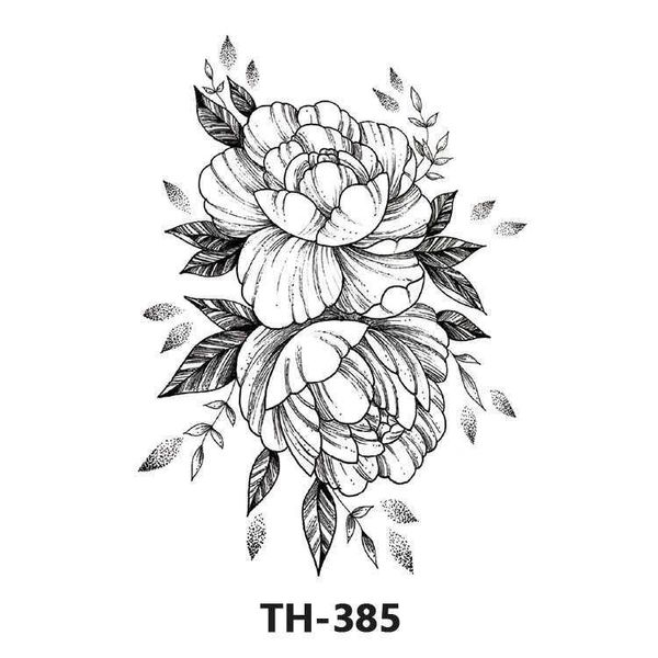 Autocollants de tatouage de bras de fleur populaires, autocollants de dessin animé de couleur imperméable noir et blanc à moitié unis