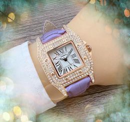 populaire plein diamants bague montres japon mouvement à quartz femmes bracelet en cuir bracelet étanche carré romain numéro numérique cadran montre-bracelet cadeaux