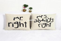 Populaire grappige Mr Right Mrs Al Ways Right Print Blend katoenen linnen kussensloop Bed Sofa Kussen Cover Home Accessoires1835684