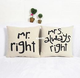 Populaire grappige Mr Right Mrs Al Ways Right Print Blend katoenen linnen kussensloop Bed Sofa kussen Cover Home Accessories9249548