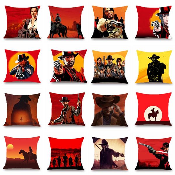 Jeu populaire Red Dead Redemption 2 motif imprimé coton lin polyester jeter taies d'oreiller voiture housse de coussin canapé décor à la maison Pillo228s