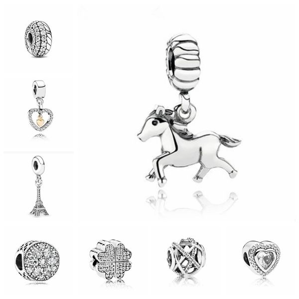 Popular genuino 925 plata esterlina pluma león caballo corona alas colgante cuentas para Pandora Charm pulsera DIY joyería original para mujeres
