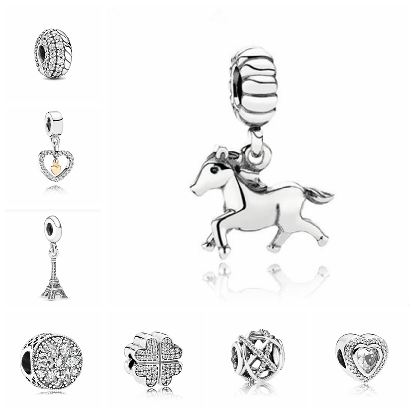 Popolare autentico argento sterling 925 argento piuma leone cavallo corona ali ciondolo perline per braccialetto di fascino Pandora fai da te gioielli originali per le donne