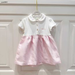 Vestido de niña popular Manga corta solapa infantil Falda rosa Tamaño 90-160 vestidos de bebé de diseño Vestido con estampado de letras para niños Jan20