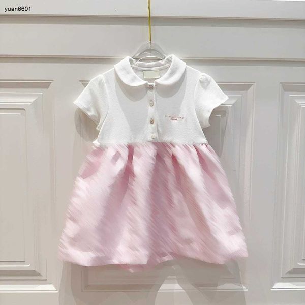 Robe de fille populaire à manches courtes, jupe rose à revers pour enfant, taille 90 à 160, robes de styliste pour bébés, imprimé de lettres, redingote pour enfants, Jan20