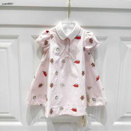 Robe fille populaire à manches courtes enfant jupe rose taille 90-160 robes de bébé de créateur impression de motifs de fruits redingote pour enfants Jan20