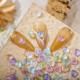 Populair goud perzik hart nagel kunst zilveren poeder glanzend transparant klein formaat 6 mm liefde kleurhars sieraden diamantgroothandel