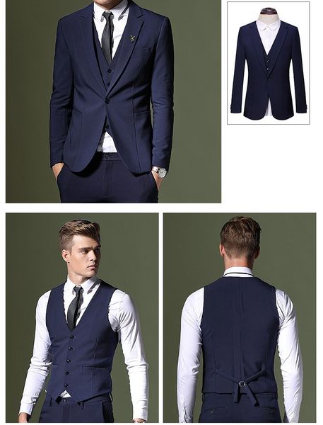 Smokings de marié populaires garçons d'honneur bleu marine Vent Slim costumes Fit meilleur costume homme mariage/costumes pour hommes marié (veste + pantalon + gilet + cravate) NO: 41