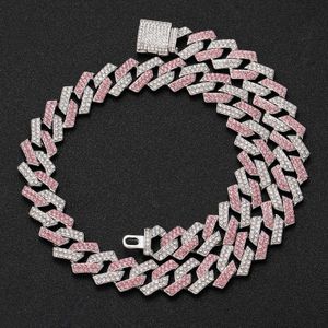 Populaire GZW Jewelry ketting heren 14 mm diamant Cuban link ketting armband set roze volledige hiphop18k goud vergulde bling miami curb bijoux kettingen esthetiek