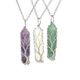 Collier arbre de vie populaire enveloppé à la main, pierre brute naturelle, cristal, hexagramme, collier arbre de Fortune, N502