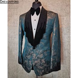 Handsome One Button Wedding Groom Tuxedos Châle Lapel Grooms Men Hommes Suits Prom Blazer (veste + pantalon)