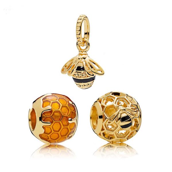 Popular alta calidad 925 plata esterlina moda oro abeja y panal lindo encanto para collar joyería accesorios de moda diy regalo colgante para mujeres