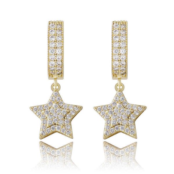 Boucles d'oreilles star pointues du hip hop populaires pleines de zircon pentagram charmes boules d'oreilles enracine