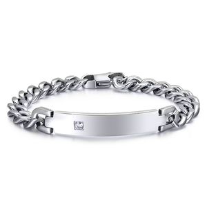 Hotsale populaire de haute qualité belle conception élégante hommes femmes argent chaîne à maillons en acier inoxydable brillant cristal lisse ID Bracelet