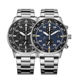 Populaire luxe herenkwarts horloge, kalfslederen band horloge, volledige functie racing timingfunctie, modieuze en trendy heren AAA -horloge