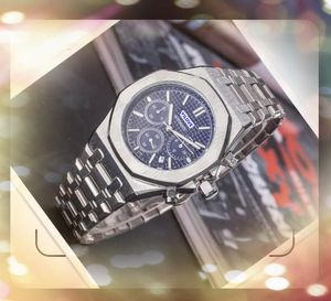 Populaire luxe heren Volledig functionele stopwatch horloges Japan Quartz Beweging Dag Datum Tijd Cool Clock Scratch Sapphire Lens Set Auger Racing Watch Star Gifts