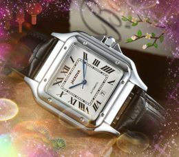 Populaire luxe tank solo vierkante Romeinse horloges heren lederen band quartz uurwerk klok goud zilver vrije tijd armband polshorloge nobel mannelijk mooie perfecte kwaliteit geschenken