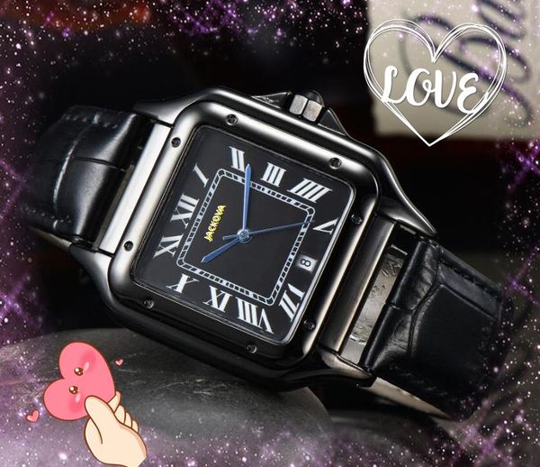 Hombres populares Botton Twire Drawing echnology reloj dos tres puntadas movimiento de cuarzo negro marrón cuero genuino impermeable Metal escaneo tick relojes deportivos regalos