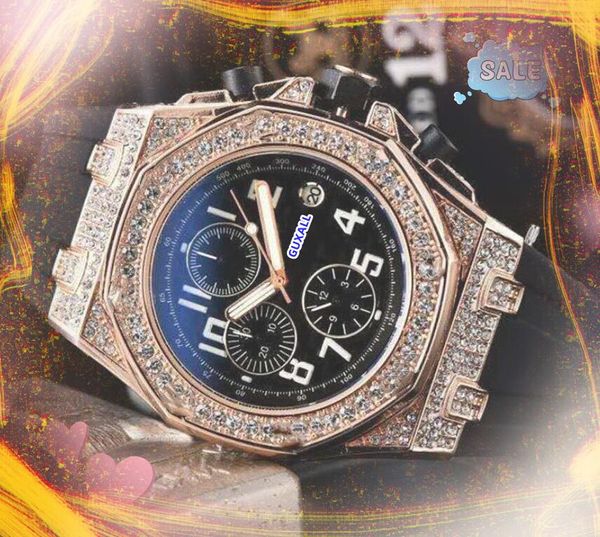 Hombres populares Relojes de ocio de los negocios Fecha automática Full Full Functional Reloj Men's Black Gaven Rubber Strap Imported Quartz Movements Diamonds All the Crime Watch