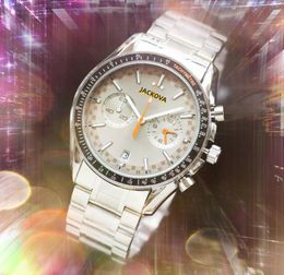 Populaire hommes de luxe en acier inoxydable bande montres en plein air chronographe Quartz batterie professionnelle lune espace lumineux entièrement fonctionnel chaîne Bracelet montre cadeaux