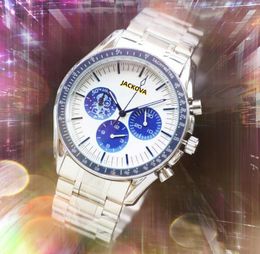Populaire heren luxe roestvrijstalen bandhorloges Outdoor chronograaf quartz batterij Professionele maanruimte lichtgevende volledig functionele horloges reloj geschenken