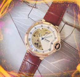 Популярные мужские механические часы с автоматическим механизмом, 48 мм, полые три булавки, скелетон, браслет с большим циферблатом, натуральная кожа, винтажные президентские красивые часы