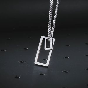 Populaire mannen hanger ketting, in elkaar grijpende vierkante mannelijke hangers roestvrijstalen moderne trendy geometrische kettingen hipster sieraden