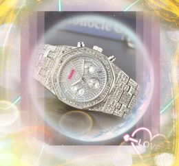 Populair heren atmosferisch zakelijk horloge 42 mm zes pinnen werkend quartz uurwerk klok roestvrijstalen band presidenten dag datum diamanten ring grote wijzerplaat polshorloge