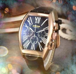 Populair heren automatisch uurwerk horloge drie ogen ontwerp zes pinnen lederen band klok quartz batterij super zwart zilver rosé gouden kast waterdicht polshorloge geschenken