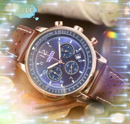 Populaire hommes d'affaires chronomètre montre entièrement fonctionnel haut designer mouvement à quartz horloge trou bracelet en cuir présidents jour date montre-bracelet Relogio Masculino cadeaux