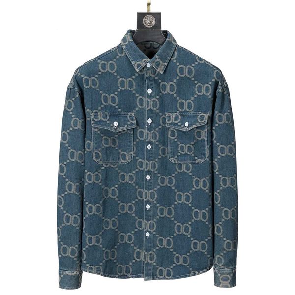 Popular camisa vaquera con botones para hombre, cuello de manga larga, ropa informal de algodón, camisa vaquera ajustada, top