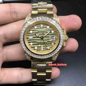 Reloj de pulsera de moda popular para hombre, reloj de acero inoxidable dorado con bisel de diamante, reloj con esfera de diamante, reloj deportivo mecánico automático Watc262h