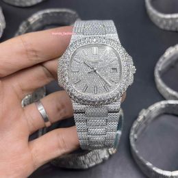 Les diamants glacés pour hommes populaires montres Big Diamond Cozel Watch Silver Diamond Face Full Diamond Strap Automatique mécanique