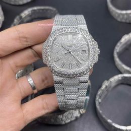 Populaire Iced Diamonds-horloges voor heren, groot diamanten horloge, zilver diamanten gezicht, volledige diamanten band, automatisch mechanisch, pols2556