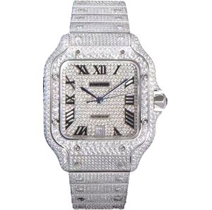 Populaire heren ijs diamanten horloges Big Zirkon Bezel Watch Silver Diamond Face Volledige diamantriem automatisch mechanisch polshorloge