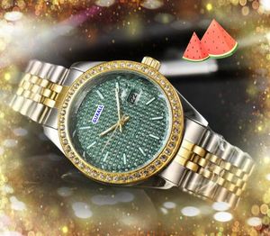 Hommes populaires trois stiches montres de conception jour date de date femme homme horloge horloge en acier inoxydable seigneur de quartz shiny diamants étoilés banc