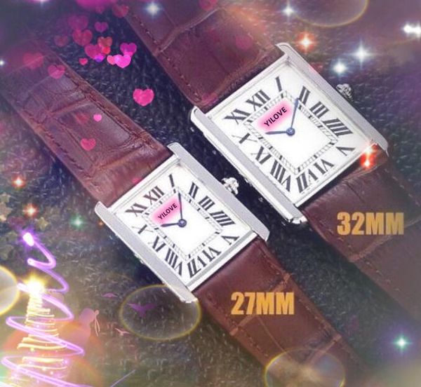 Populaire hommes femmes amoureux montre 32MM 28MM mode mouvement à quartz horloge or rose argent boîtier en cuir véritable réservoir romain cadran bracelet montres orologio di lusso cadeaux