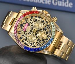 Populaire hommes colorés diamants bague brillant cadran étoilé montre mouvement à quartz mâle horloge multi-fonction chronographe sous-cadrans travail célèbre montre-bracelet cadeaux