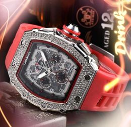 Populaire mens full diamonds ring watch chronomètre 43mm Classique Généreux ceinture en caoutchouc Tendance Outdoor Iced Out Hip Hop Quartz Batterie montre-bracelet relogio masculino