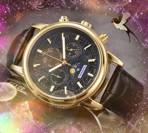 Populaire heren Moon Star skelet wijzerplaat horloges stopwatch lederen riem klok quartz uurwerk chronograaf gegraveerde bloemenkast alle misdaad horloge montre de luxe geschenken