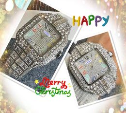 Popular Mens Square Face Quarz Chronograph Watches Band en acier inoxydable Clock Diamonds Ring Président Set Auger Racing Président Good Watch Gifts