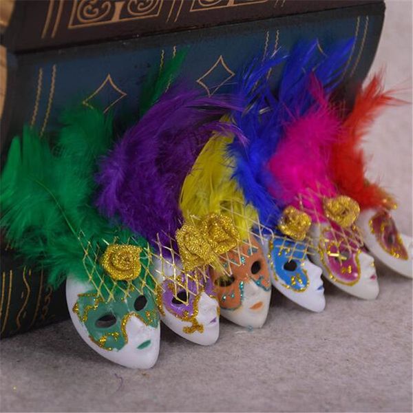 Popular Mini Venecia Feather Mask Refinete Magnet Italia Souvenirs Ornament Decoración del hogar Paquete de regalo 6 Colores 12 piezas/lot