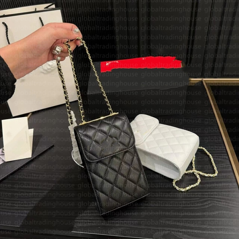 Popularna torba na telefon komórkowy w połączeniu z dwoma małymi złotymi wisiorkami, klasyczną torbą crossbody z diamentami dla łatwego przenoszenia torebki z telefonem komórkowym