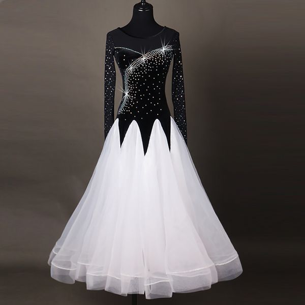 Vestidos de baile modernos populares para mujer, falda de encaje de Color blanco y negro, ropa para mujer, vals/Tango/vestido de salón a la moda DQ11023