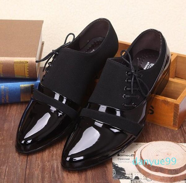 POpular nuevo flanco con cordones negro pu cuero zapatos de vestir de los hombres de negocios zapatos casuales plisados novio zapatos de boda