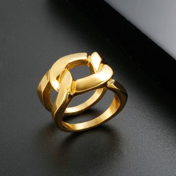 Bague en forme de chaîne cubaine nouée pour femmes et hommes, nouvelle collection populaire, couleur or, grande bague en or jaune 14k, bijoux de fête, cadeau