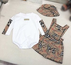Populaire pasgeboren baby jumpsuits baby bodysuit Maat 66-100 Gesplitste ontwerp hoodie Geruite rugband jurk Vissershoed Jan20