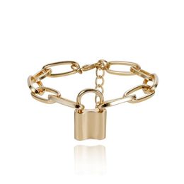 Nns populaire nouvelle mode de luxe designer simple chaîne à maillons dorés cadenas bracelets à breloques pour femmes filles 214L
