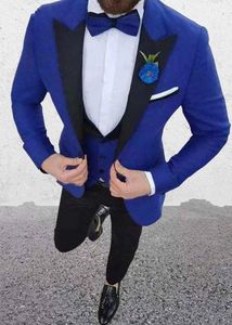 Populaire Un Bouton Bleu Marié Tuxedos Peak Revers Garçons D'honneur Hommes Costumes Mariage / Bal / Dîner Blazer (Veste + Pantalon + Gilet + Cravate) K291