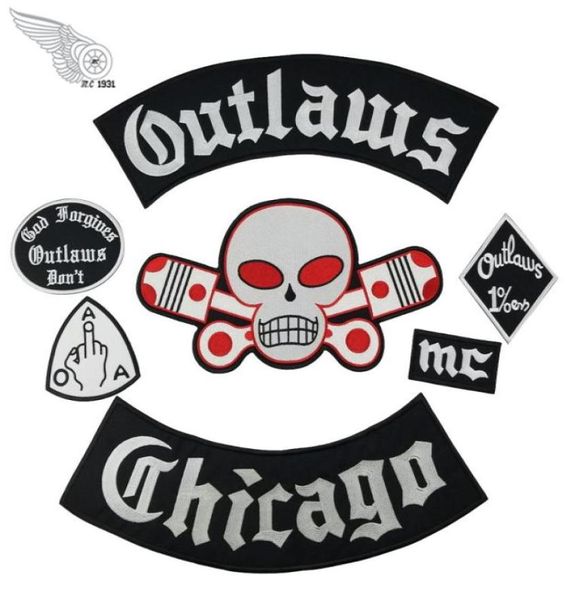 Patches de broderie Chicago Outlaw Chicago pour vêtements cool Full Back Rider Design Iron on Veste Vest80782521086486